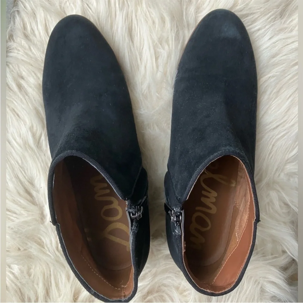 Sam Edelman Black Suede Western Ankle Boots Low Heel Fall Witchy Size 8.5
